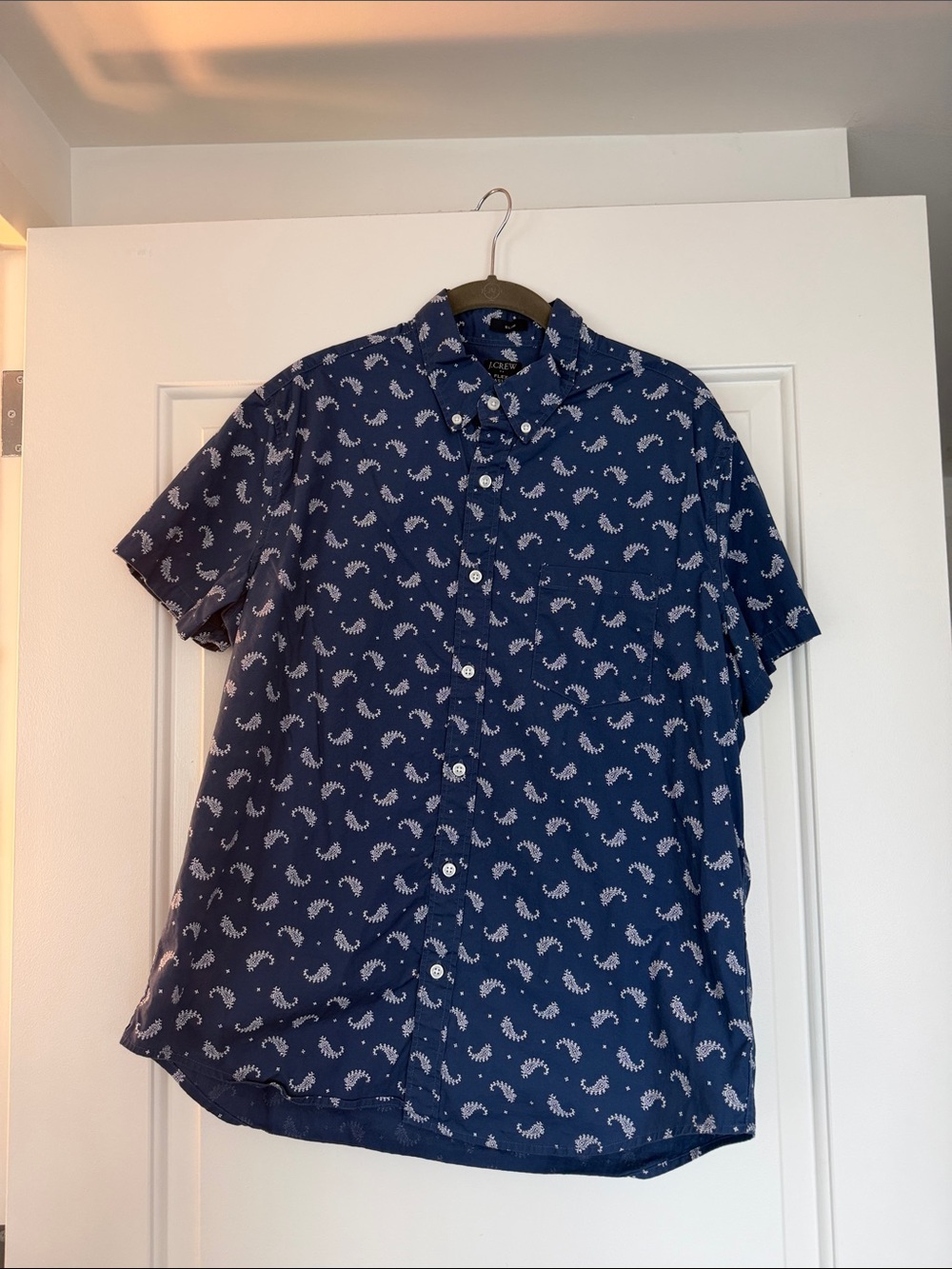 J. Crew Navy Short-Sleeve Button-Down with White Paisley Print